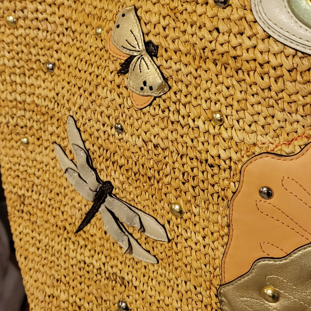Coach Limited Edition Hamptons Editorial Weekend Straw Dragonfly Flower Tote 213 - Picture 8 of 16